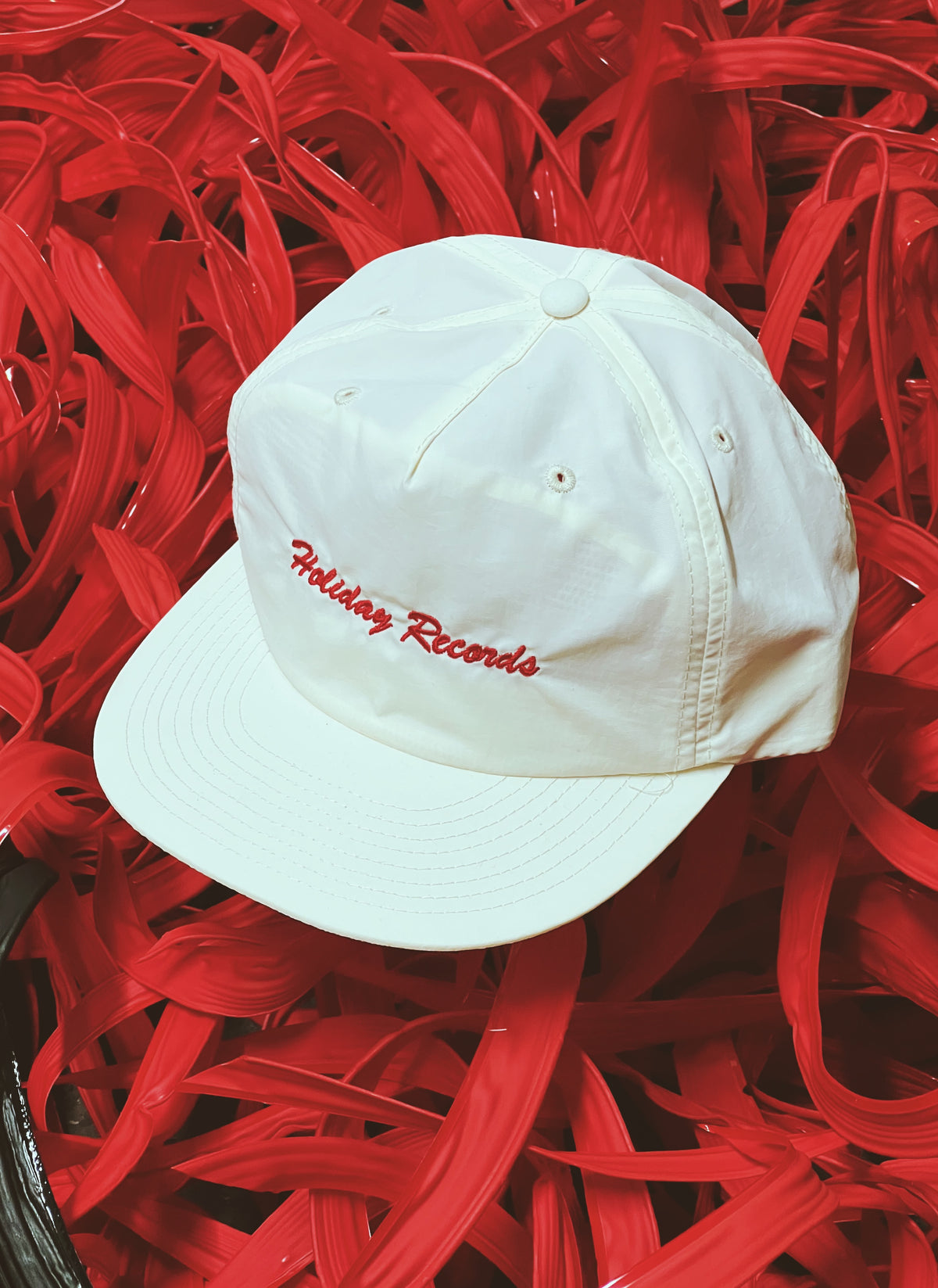 Holiday Records Cap (Off-White + Red Embroidery)