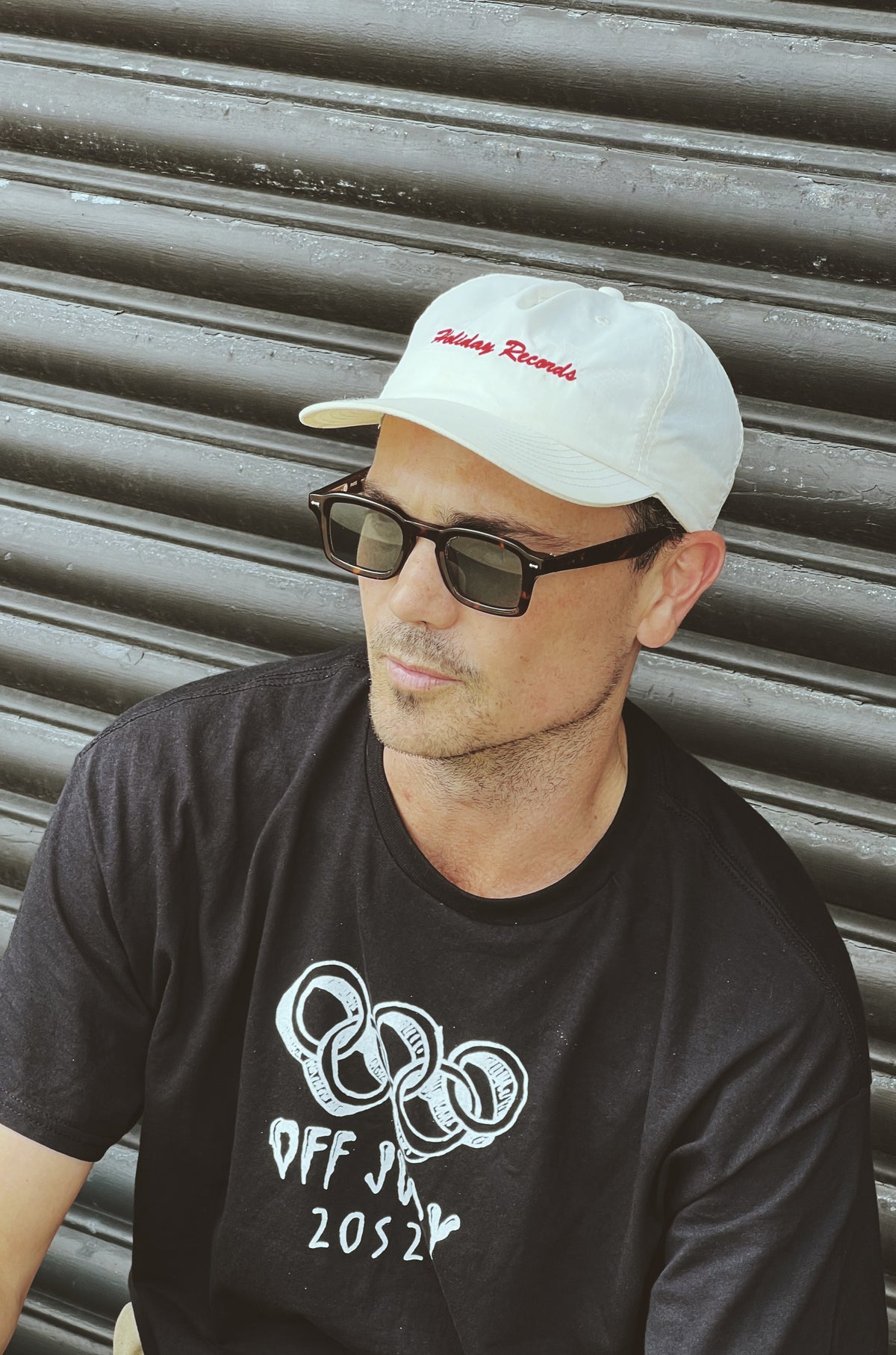 Holiday Records Cap (Off-White + Red Embroidery)